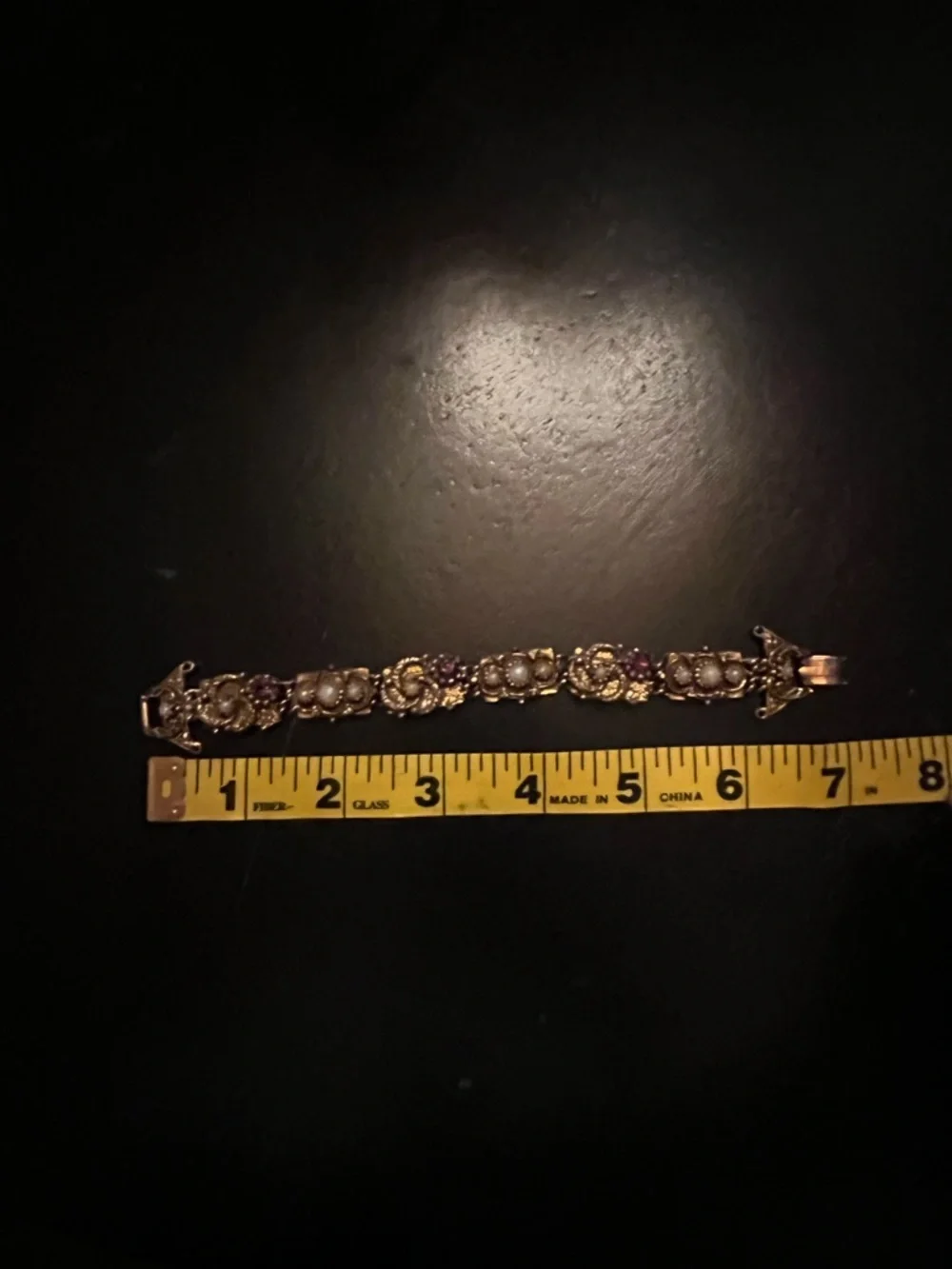 Vintage Gold Pearl & Purple Stone Bracelet
